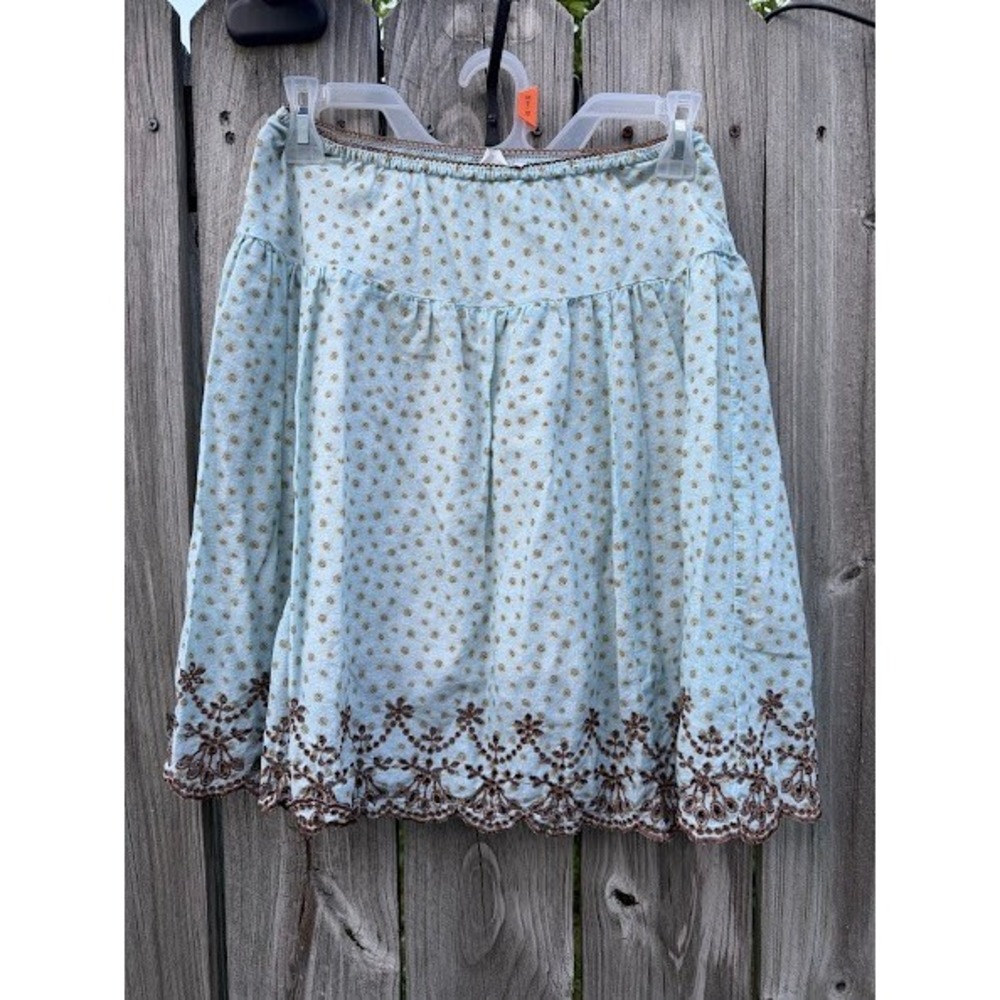 Boho Cottagecore Joe Benbasset Floral Eyelet Lace Mini Skirt Womens Medium Blue